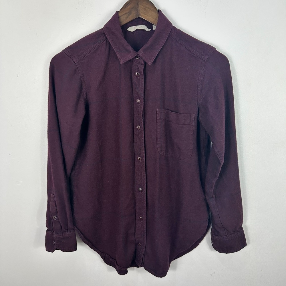 Athleta Heat Tech Button Down Flannel Shirt Women's XXS Purple Long Sleeve